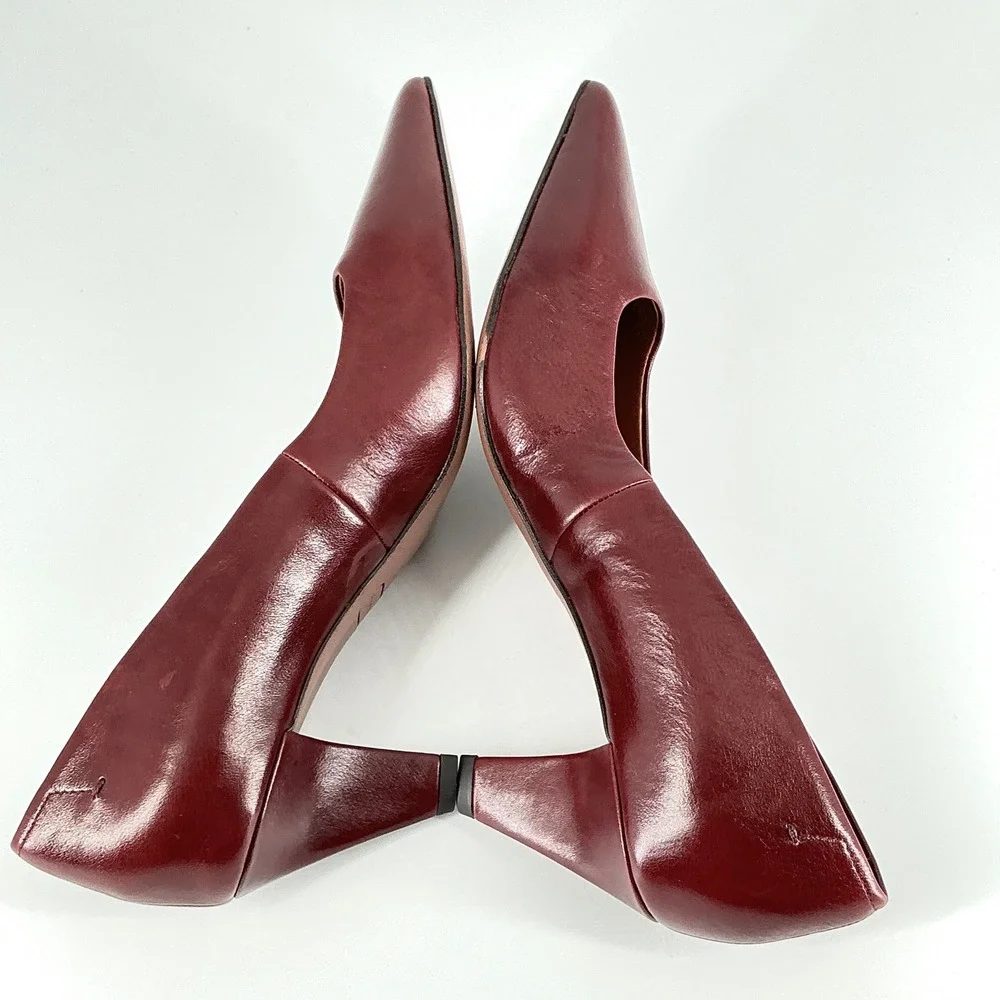 Franco Sarto Size 8 Burgundy Leather Pointed Toe Kitten Heel Pumps Astra